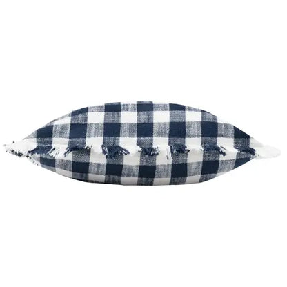 Barton Check Fringed Cushion Navy image 1
