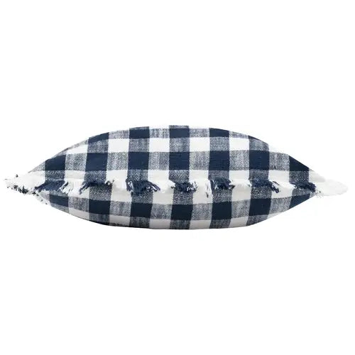 Barton Check Fringed Cushion Navy image 1