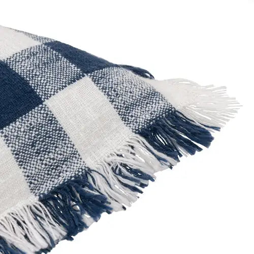 Barton Check Fringed Cushion Navy image 2