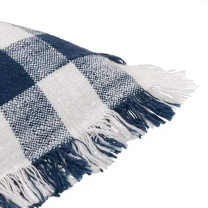 Barton Check Fringed Cushion Navy image 2