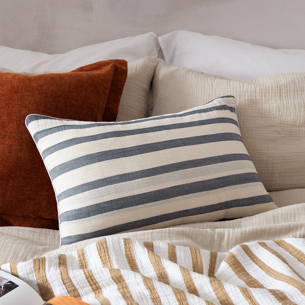 Woven Stripe Cotton Cushion Dusk Blue image 3