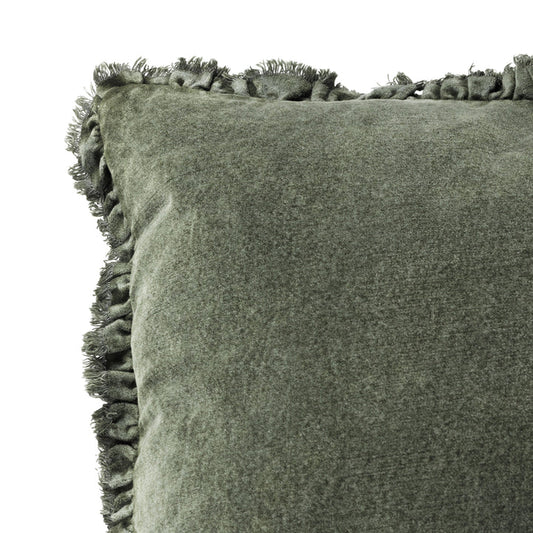 Bertie Washed Cotton Velvet Cushion Moss