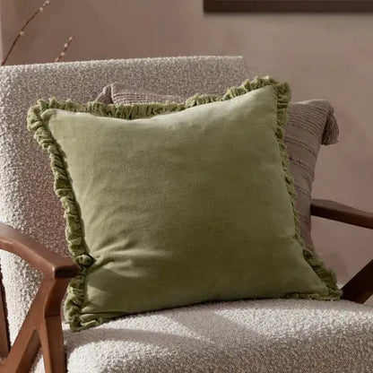 Bertie Washed Cotton Velvet Cushion Sage