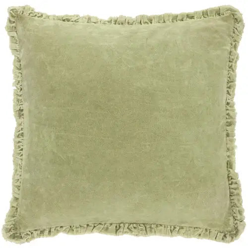 Bertie Washed Cotton Velvet Cushion Sage
