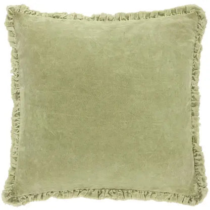 Bertie Washed Cotton Velvet Cushion Sage
