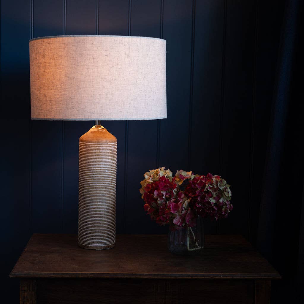 Abson - Distressed White, Wooden Table Lamp with Linen Shade