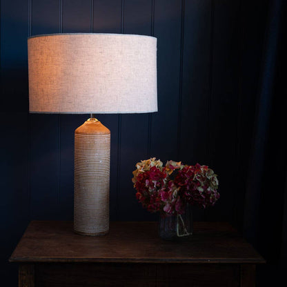 Abson - Distressed White, Wooden Table Lamp with Linen Shade