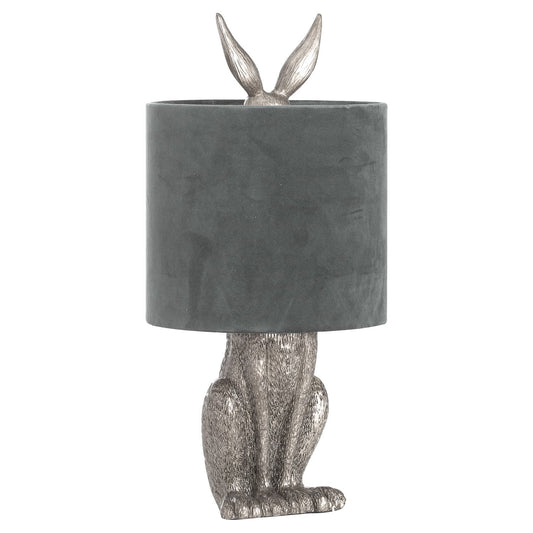Silver Hare Table Lamp With Grey Velvet Shade image 0