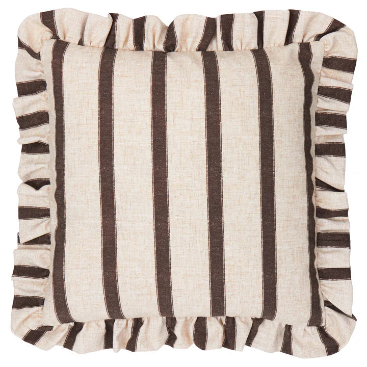 Connie Square Striped Ruffle Cushion Chocolate