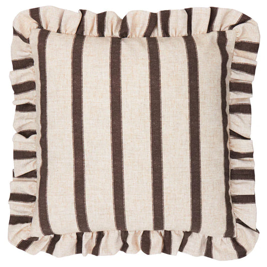 Connie Square Striped Ruffle Cushion Chocolate