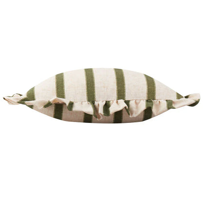 Connie Square Striped Ruffle Cushion Moss
