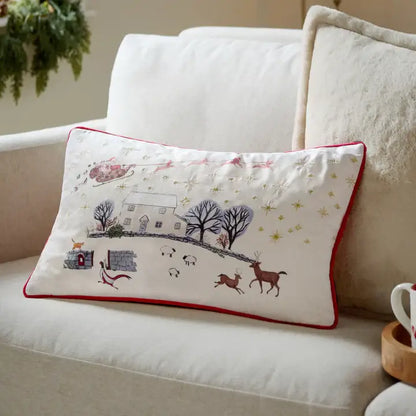 Cotswold Christmas Embroidered Velvet Cushion