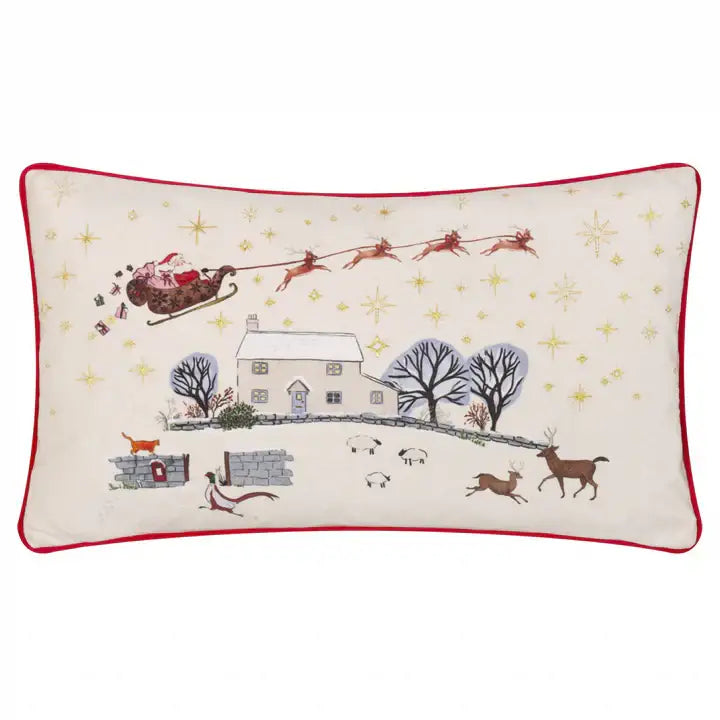 Cotswold Christmas Embroidered Velvet Cushion