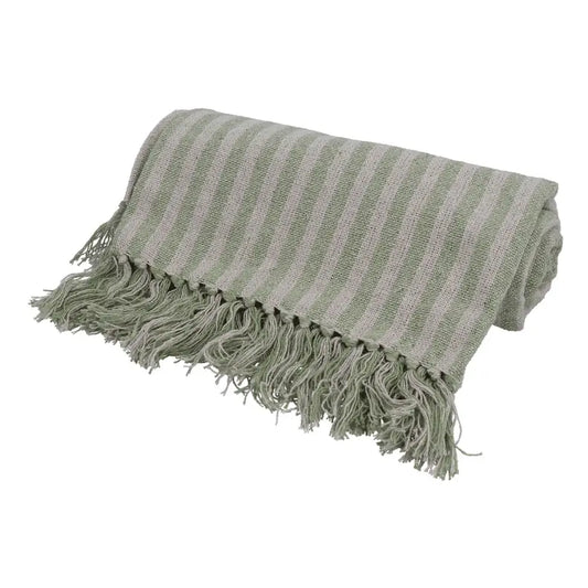 Cotton Throw - Green Woven Stripe image 0