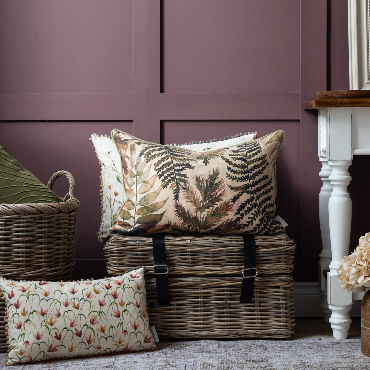 Elowen Printed Piped Cushion Mulberry
