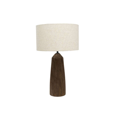 Tormarton - Chocolate Brown Rustic Wooden Table Lamp with Linen Shade