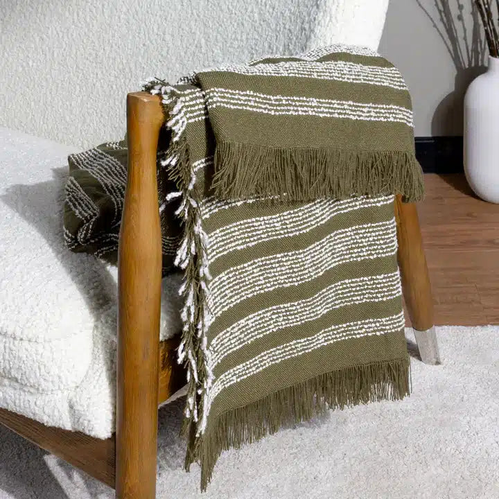 Jour Woven Fringed Throw Olive image 1