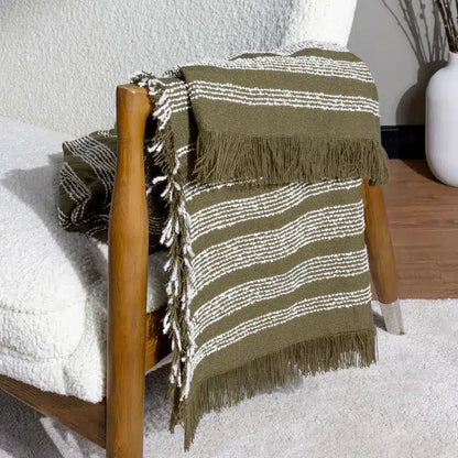 Jour Woven Fringed Throw Olive image 1