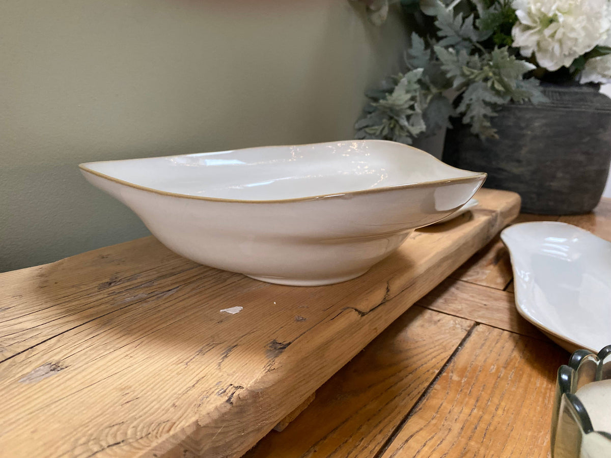 Large Serving Bowl Organic Shaped Ceramic White Salad Dish