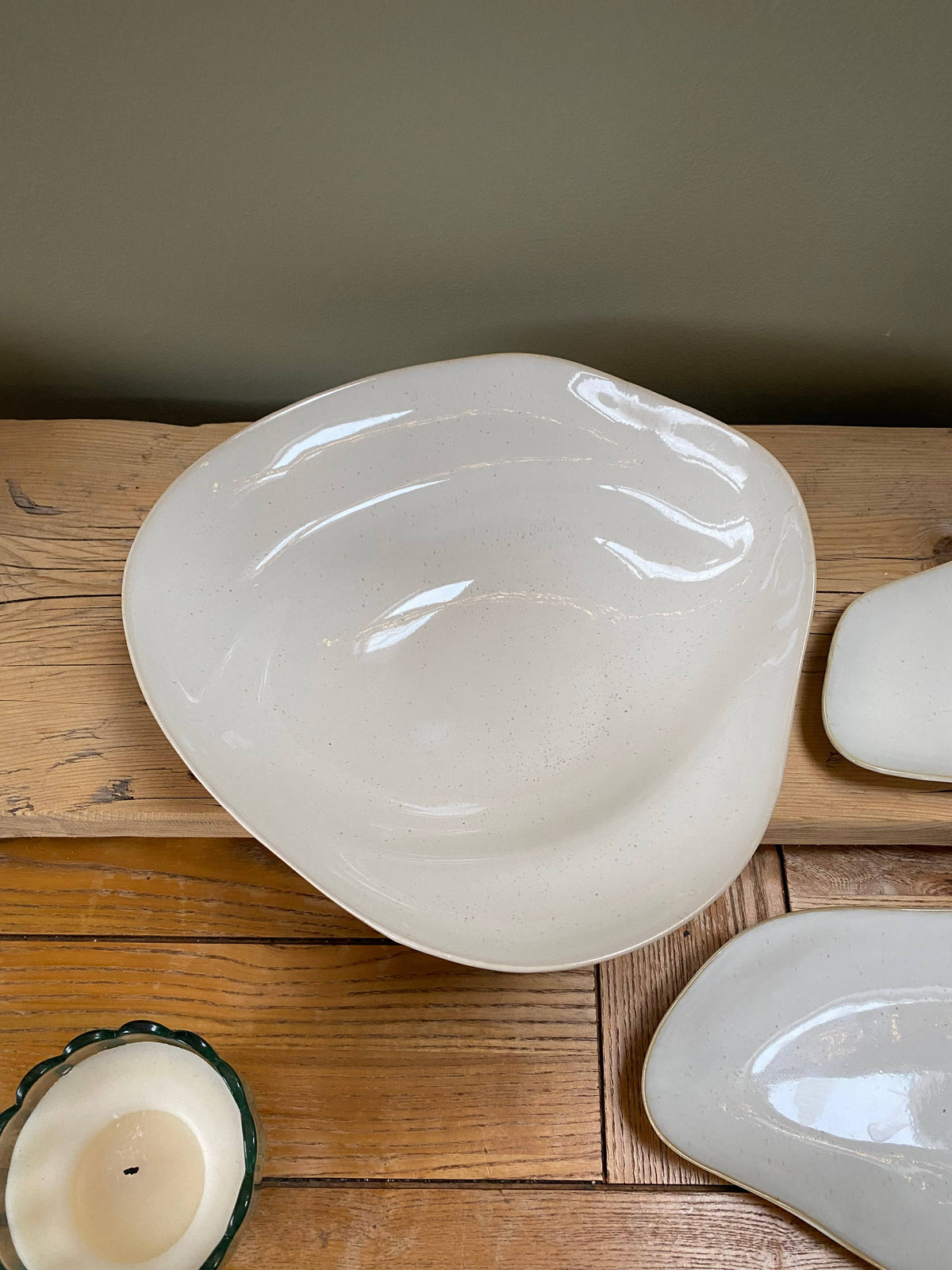 Large Serving Bowl Organic Shaped Ceramic White Salad Dish