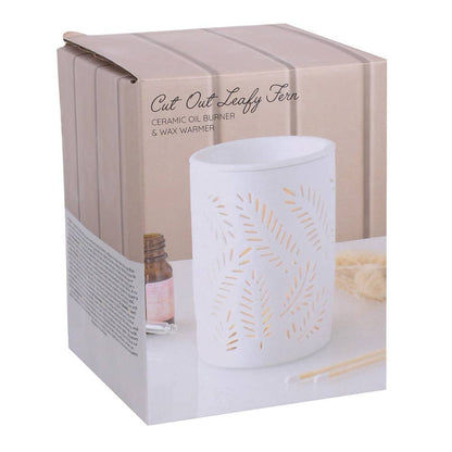 White Leafy Fern Cut Out Oil Burner and Wax Warmer