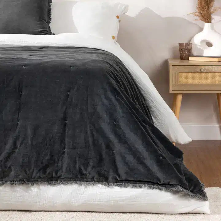 Jaye Cotton Velvet Filled Bedspread Slate image 1