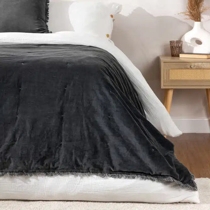 Jaye Cotton Velvet Filled Bedspread Slate image 1