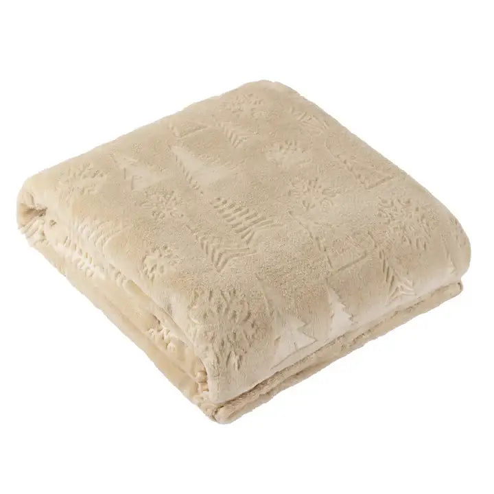 Festive Time Embossed Fleece Throw Natural