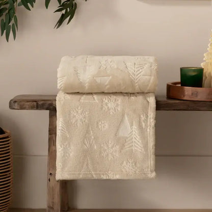 Festive Time Embossed Fleece Throw Natural