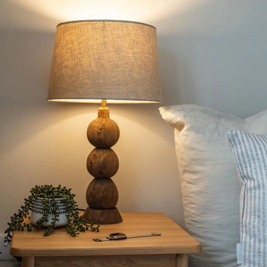 Frampton Hand-Carved Wooden Table Lamp with Linen Shade