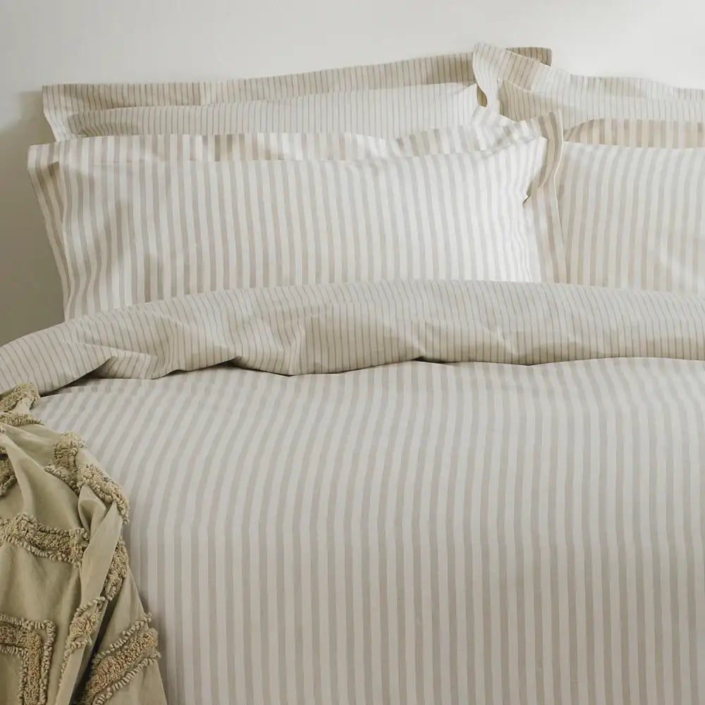 Hebden Mélange Stripe 100% Cotton Single Duvet Cover Set Natural