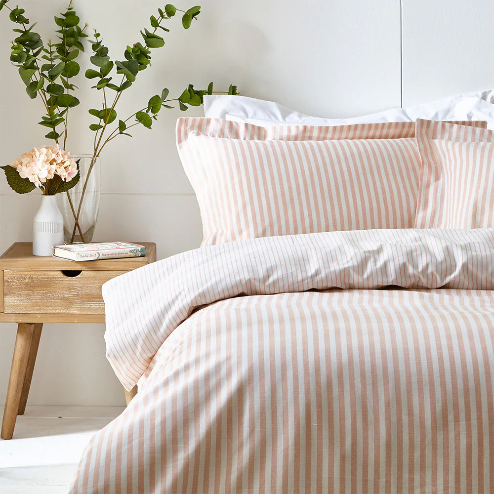 Hebden Mélange Stripe 100% Cotton Single Duvet Cover Set Blush