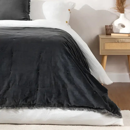 Jaye Cotton Velvet Filled Bedspread Slate image 1