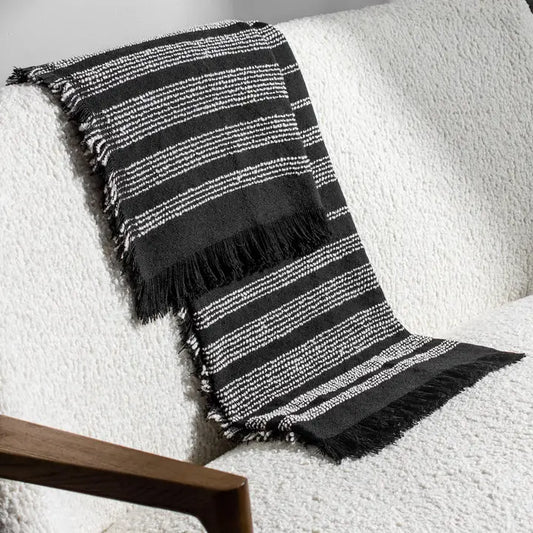 Jour Woven Fringed Throw Noir image 1