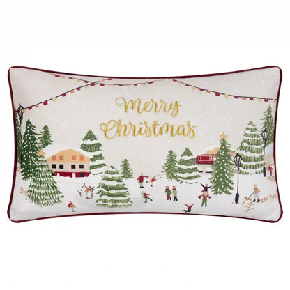 Joy To All Embroidered Velvet Cushion Snow Berry