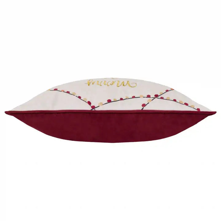 Joy To All Embroidered Velvet Cushion Snow Berry