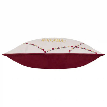 Joy To All Embroidered Velvet Cushion Snow Berry