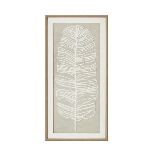 Large Plume White Feather Art Mounted In Beaded Frame