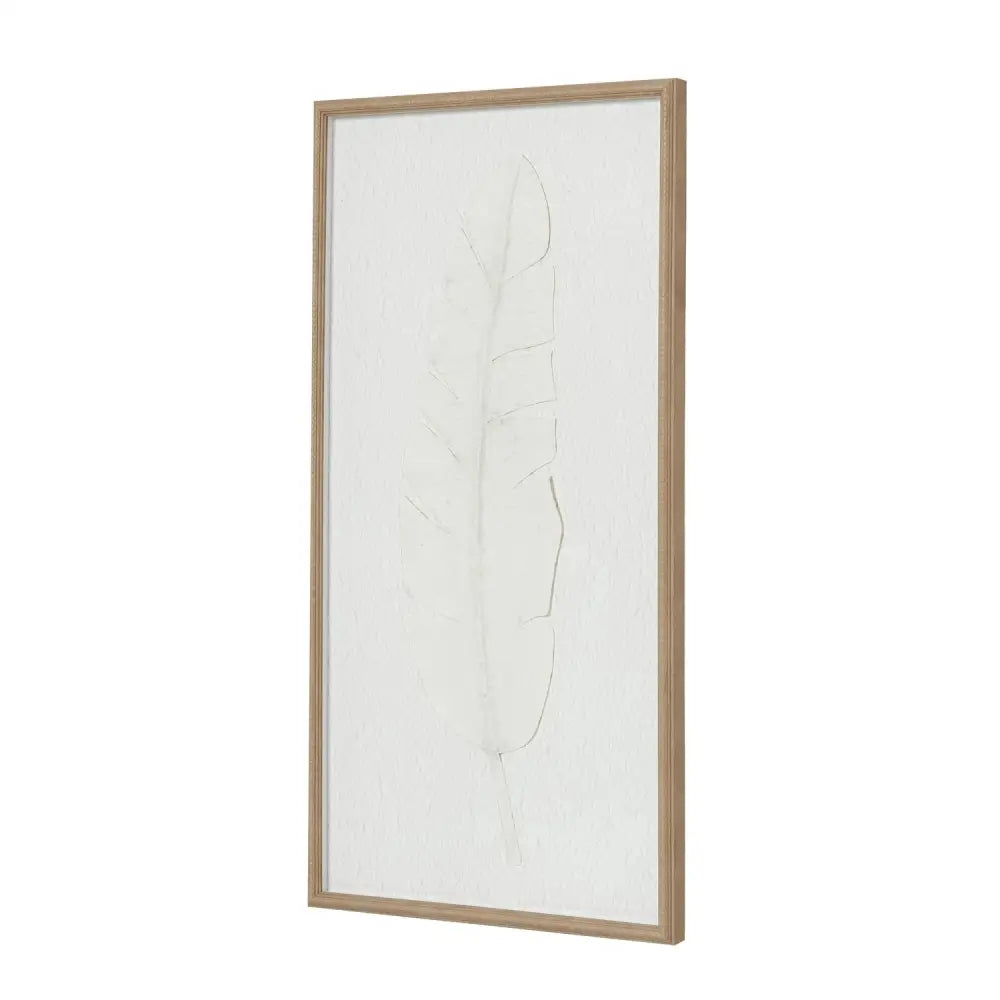 Large Quill White Feather Art Mounted In Beaded Frame