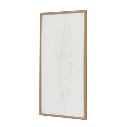 Large Quill White Feather Art Mounted In Beaded Frame