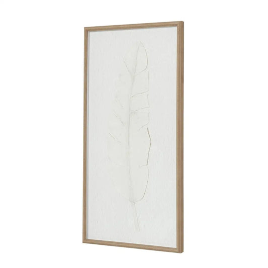 Large Quill White Feather Art Mounted In Beaded Frame