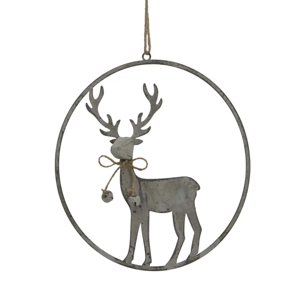 Large Rustic Reindeer In Hoop Hanging Decoration