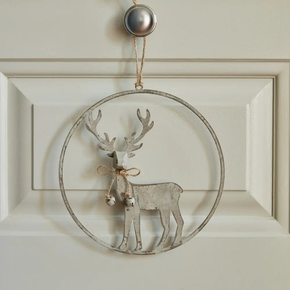 Large Rustic Reindeer In Hoop Hanging Decoration