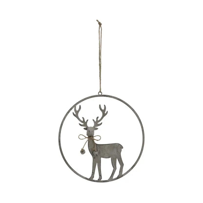 Large Rustic Reindeer In Hoop Hanging Decoration