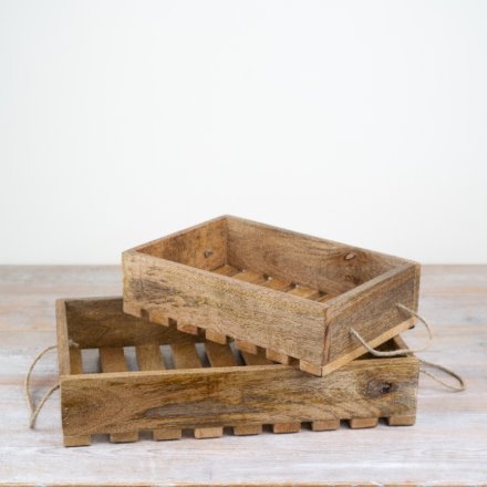 Large Wooden Slatted Storage Tray