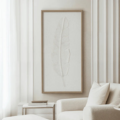 Large Quill White Feather Art Mounted In Beaded Frame