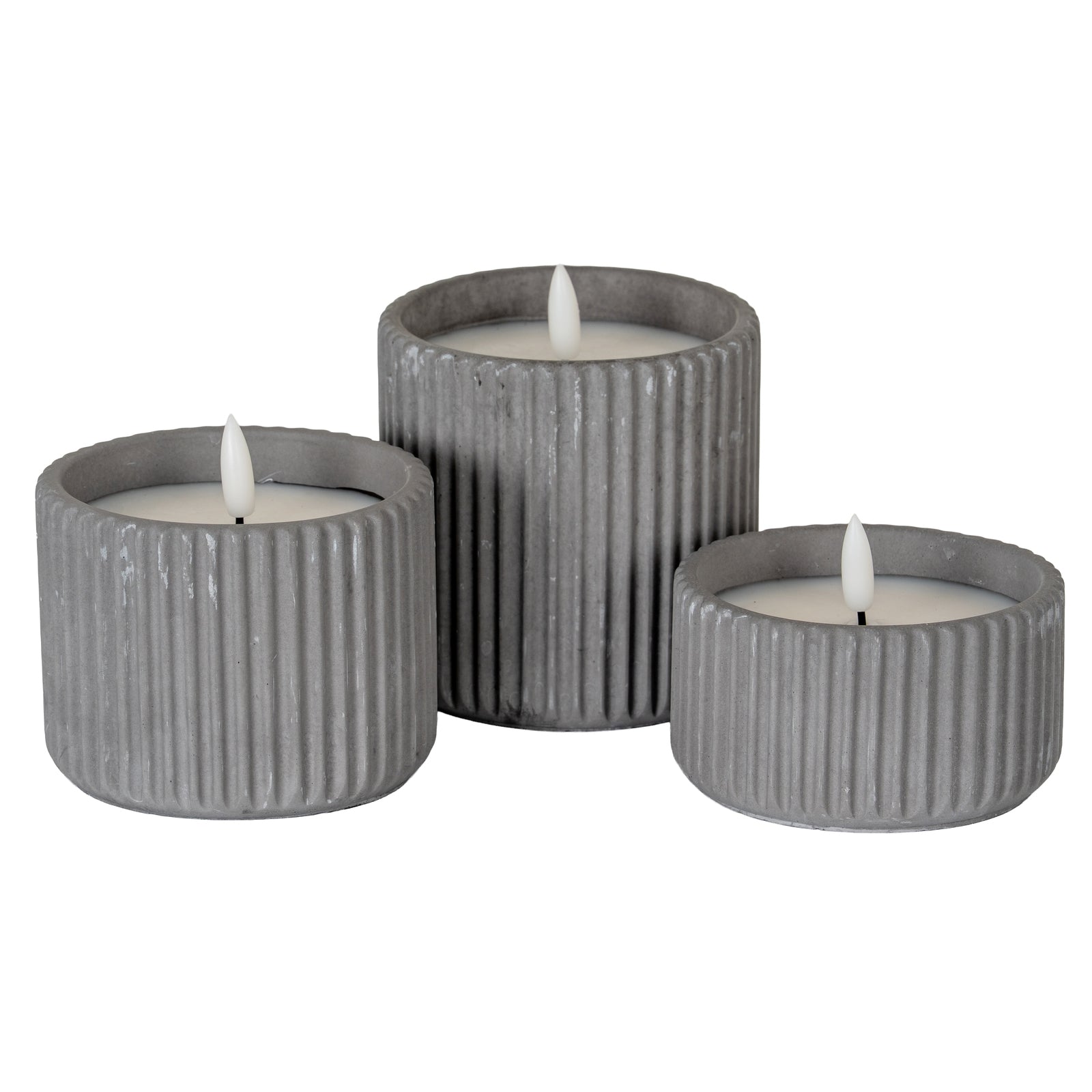 Luxe Collection Natural Glow Grey Ribbed Large Led Candle