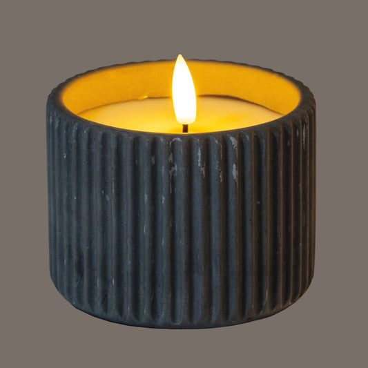 Luxe Collection Natural Glow Grey Ribbed Medium Led Candle