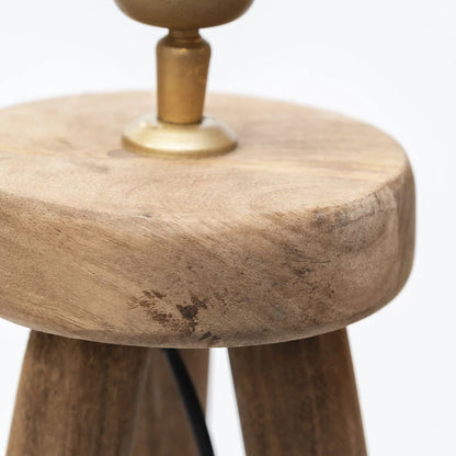 Pill Table Lamp, Hand-Carved Mango Wooden Tri-Pod Base