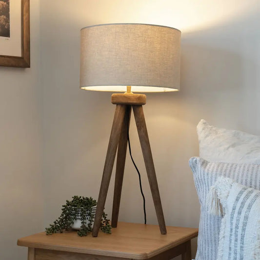 Pill Table Lamp, Hand-Carved Mango Wooden Tri-Pod Base
